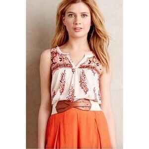 Akemi + Kin Raina Tank Top Extra Large Ivory Burgundy Anthropologie Braided Trim